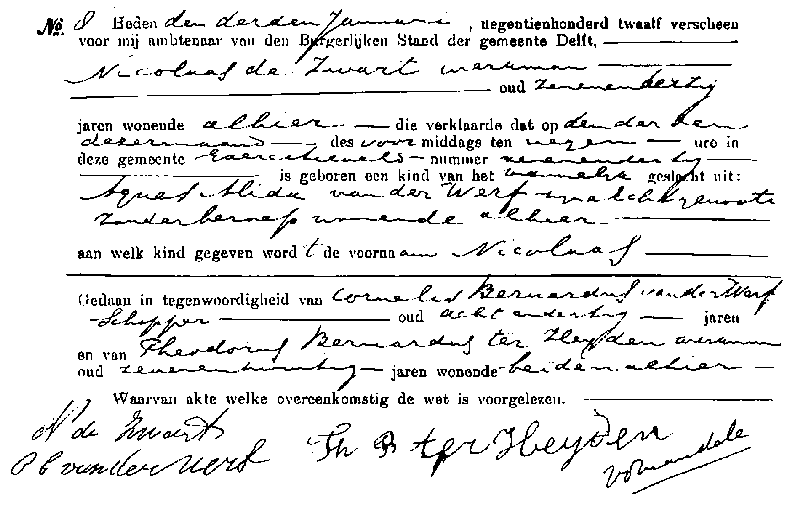19120103 geb akte 8 Nicolaas zv N d Zwart - AA vd Werf